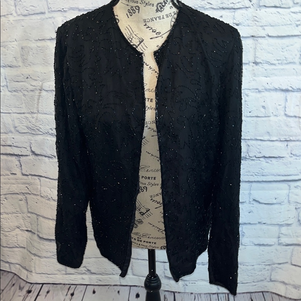 Vintage JMD New York Beaded Evening Jacket 100% Silk Open Front Size Medium